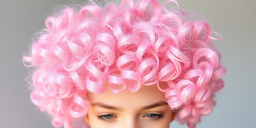 Whimsical cotton candy pink curls in the "Sugar Spun" style bounce with playful volume and pastel dimension