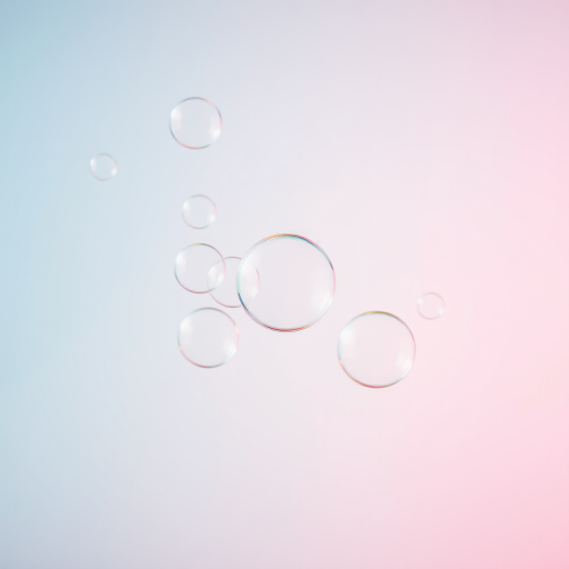 Create an image of various soap bubbles floating in the air with a soft gradient background transitioning from light blue at the top to pale pink at the bottom, use a 50mm lens, aperture f/2.8, shutter speed 1/200s, and ISO 100 for optimal clarity, photographed from a slightly elevated angle with a shallow depth of field to enhance the visual impact of the bubbles.