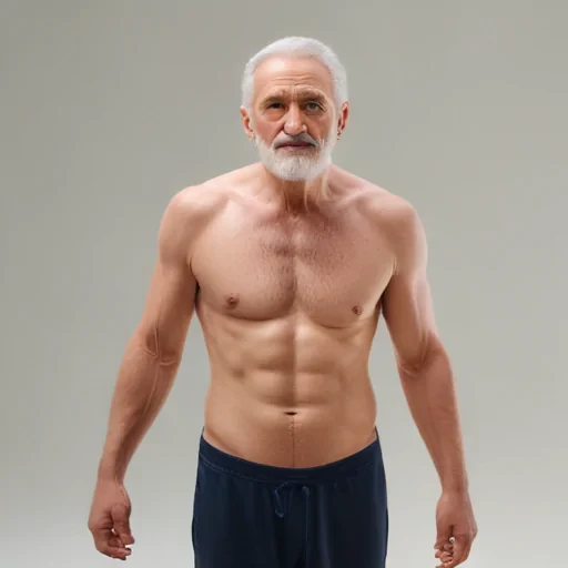 shirtless old man