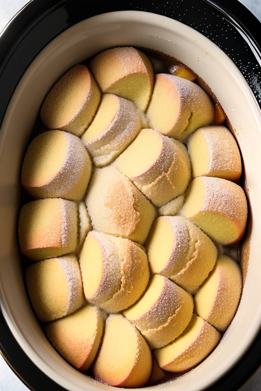 peach cobbler in a crock pot with cake mix