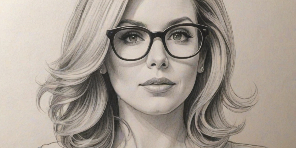 Bewitching June Diane Raphael, pencil sketch, portrait of Ravishing woman 1971s in glasses, hair style beatnik, outline, clear lines, fine lines, 8k