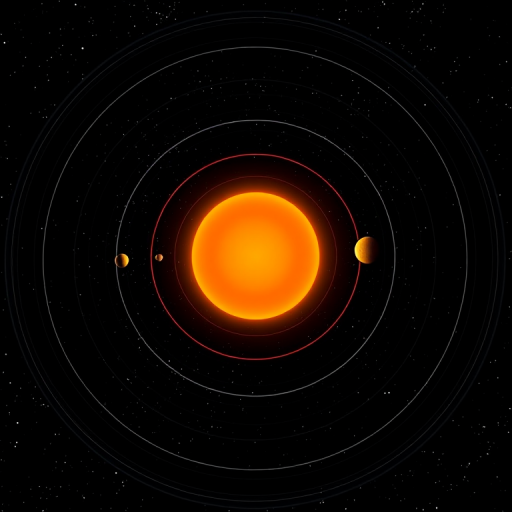 Create a detailed 3D rendering of the solar system with the sun in vibrant orange at the center, planets accurately positioned in elliptical orbits, a dark starry background, camera type: DSLR, camera settings: ISO 100, f/8, shutter speed 1/125s, camera view: wide angle, camera style: hyper-realistic.