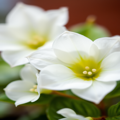 Close-up shot of white begonias with soft focus background, macro lens, aperture f/2.8, shutter speed 1/200s, ISO 100, natural light, DSLR camera, 50mm lens.