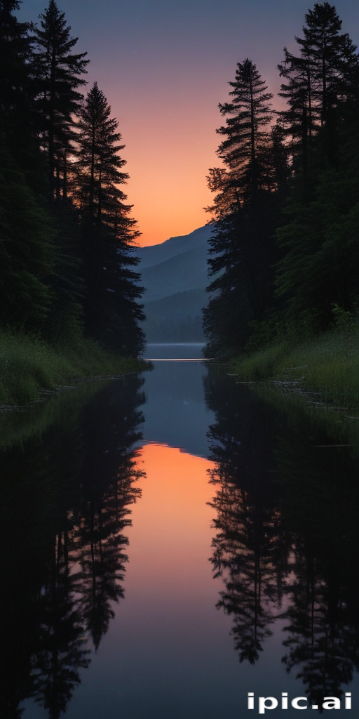 Tranquil Sunset Reflections Over a Serene Mountain River Landscape