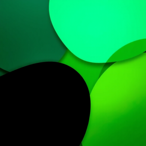 Create a vibrant abstract design featuring overlapping geometric shapes in shades of green and black, with soft gradients, captured with a DSLR camera at f/8, ISO 100, 1/60s shutter speed, top-down view for enhanced clarity and detail.