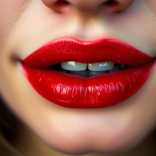 regenerate a close-up image of vibrant red lips with detailed texture and shading, using a DSLR camera at f/1.8, ISO 100, 1/200s, with a shallow depth of field to create a smooth bokeh effect in the background