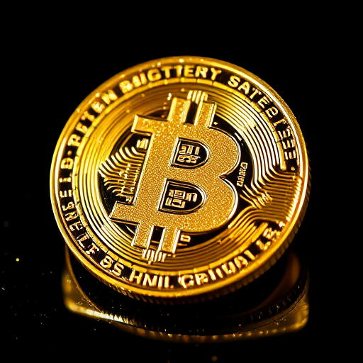 Create a highly detailed and vibrant image of a gold and glitter Bitcoin symbol on a black background, shot with a Canon EOS R3 at ISO 100, f/2.8, 1/60s using macro lens with focus on texture and reflections.