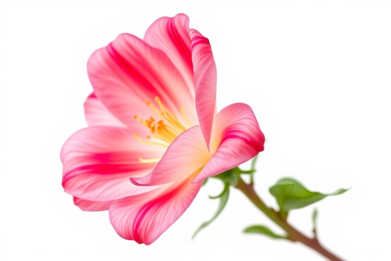 Generate a vibrant illustration of a sole flower with detailed petals and leaves, featuring a spacious white background; camera settings: aperture f/2.8, ISO 100, shutter speed 1/125 sec; camera view: close-up; camera style: macro photography; camera type: DSLR.
