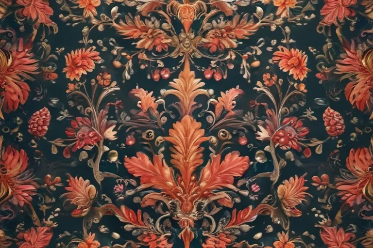 Vibrant Floral Design with Intricate Patterns and Rich Color Palette