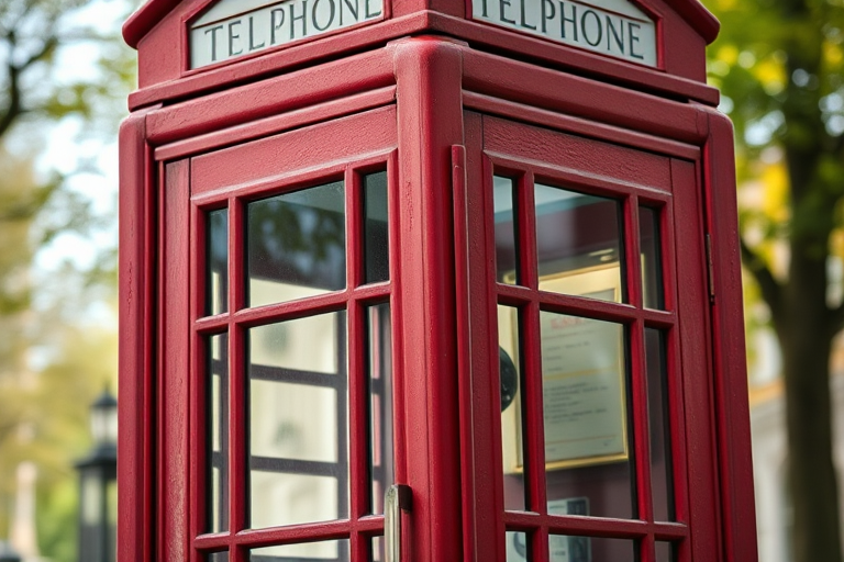 photograph of a vintage telephone booth, natural lighting, aperture f/2.8, ISO 100, focal length 35mm, taken with a DSLR camera from a low angle view, showcasing the booth with a soft focus background for enhanced clarity and detail