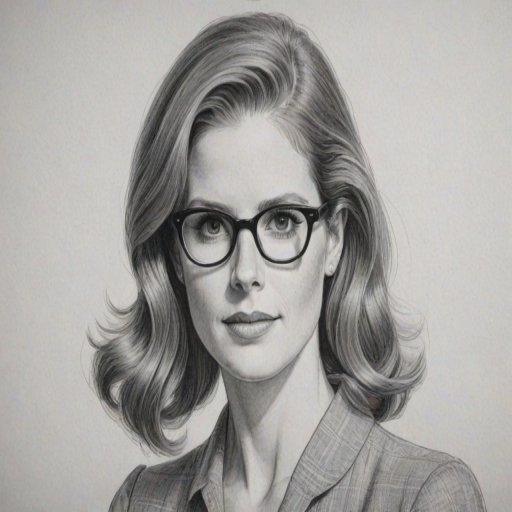 Comely Sarah Rafferty, pencil sketch, portrait of Enchanting woman 1949s in glasses, hair style beatnik, outline, clear lines, fine lines, 8k