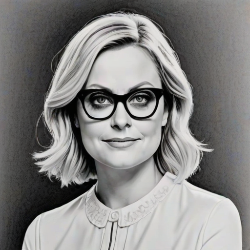 Enchanting Amy Poehler, pencil sketch, portrait of Superb woman 1965s in glasses, hair style beatnik, outline, clear lines, fine lines, 8k
