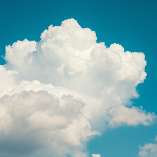 Capture a high-resolution image of fluffy white clouds against a blue sky using a DSLR camera with a 50mm lens, aperture set at f/8, ISO 100, and a shutter speed of 1/200s from a low angle perspective, ensuring vibrant colors and sharp details in the clouds.