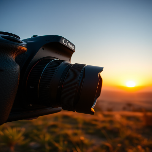 Create a high-resolution image of a scenic landscape at sunset, using a DSLR camera, 50mm lens, aperture f/8, ISO 100, soft focus background, golden hour lighting, and a wide-angle view.