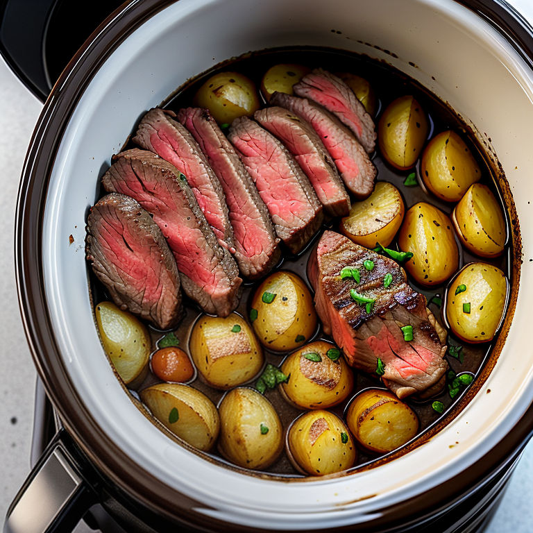 steak and potatoes in crockpot