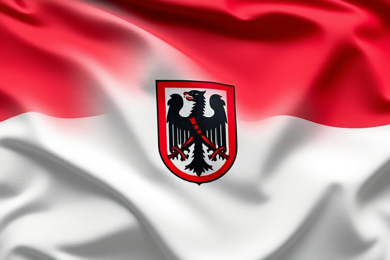 Create a high-resolution image of the flag of Hesse, Germany, with realistic fabric texture and gentle waves, captured with a DSLR camera at f/8 aperture, ISO 100, 50mm lens, in natural light for vibrant colors and sharp details.