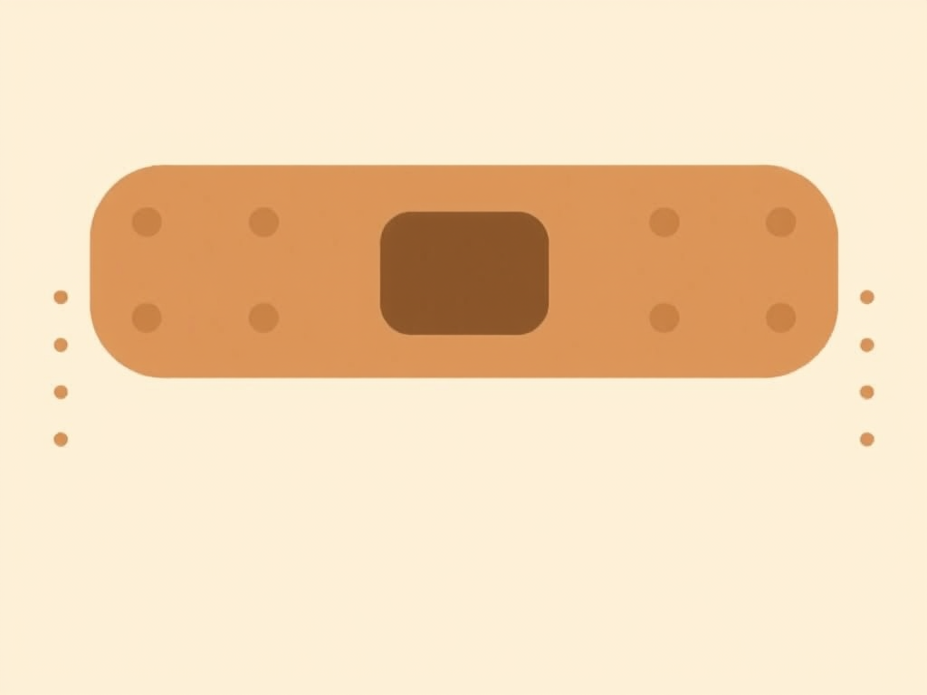 create a simple illustration of a band-aid with a beige color and a central brown pad, featuring dotted designs on the edges