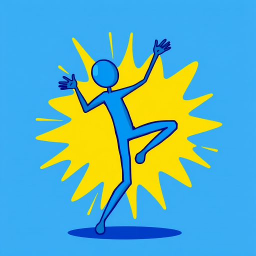 Generate a vibrant stylized illustration of a blue stick figure with a dynamic pose, high resolution, shot with a 50mm lens at f/1.8, ISO 100, in natural light, using a digital camera.