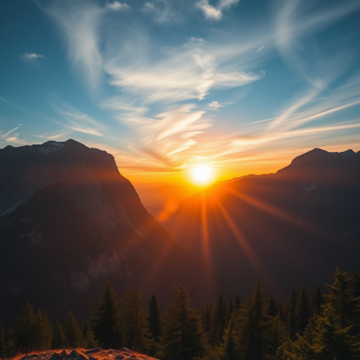 Create a high-resolution image of a serene mountain landscape during sunrise, using a DSLR camera with a 24mm lens, aperture set to f/8, ISO 100, shutter speed 1/125s, captured from a wide-angle view with vivid colors and sharp focus.