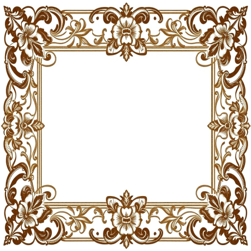 Create a vintage ornate frame design with intricate floral patterns, high resolution, 50mm lens, f/1.8 aperture, soft natural lighting, top-down perspective, digital rendering.