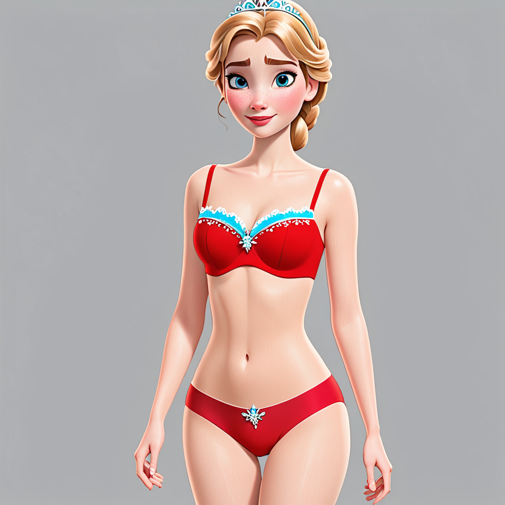 Free Ai Image Generator - High Quality and 100% Unique Images -  —  Anna from Cartoon Frozen as Cinderella from cartoon cinderella walks  dressed in transparent tiny red simple underwear. flat