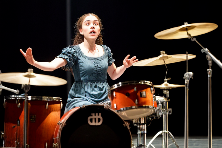 emilia from othello playing the drums on stage