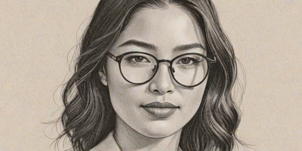 Charming Jessica Gomes, pencil sketch, portrait of Attractive woman 1920s in glasses, hair style beatnik, outline, clear lines, fine lines, 8k