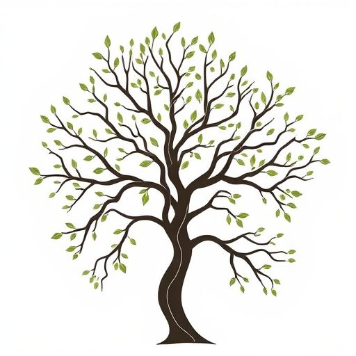 Create a high-resolution vector illustration of a stylized, abstract tree with intricate branches and leaves, using a DSLR camera setup with a 50mm lens, aperture f/2.8, ISO 100, and a wide-angle view, shot in soft natural lighting for enhanced detail and texture.
