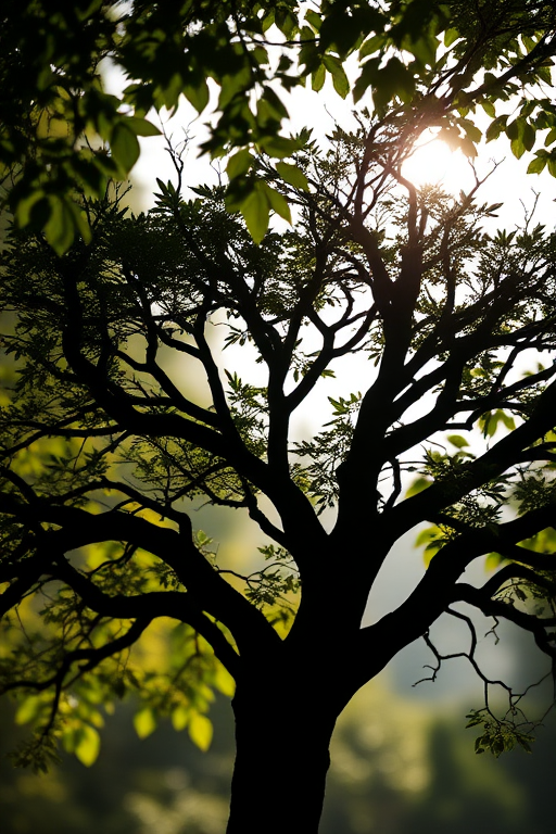 Create a high-resolution silhouette of a heart-shaped tree with intricate branches and leaves, using a Canon EOS 5D Mark IV, 50mm lens, aperture f/1.8, ISO 100, in soft natural lighting to enhance details and contrast.