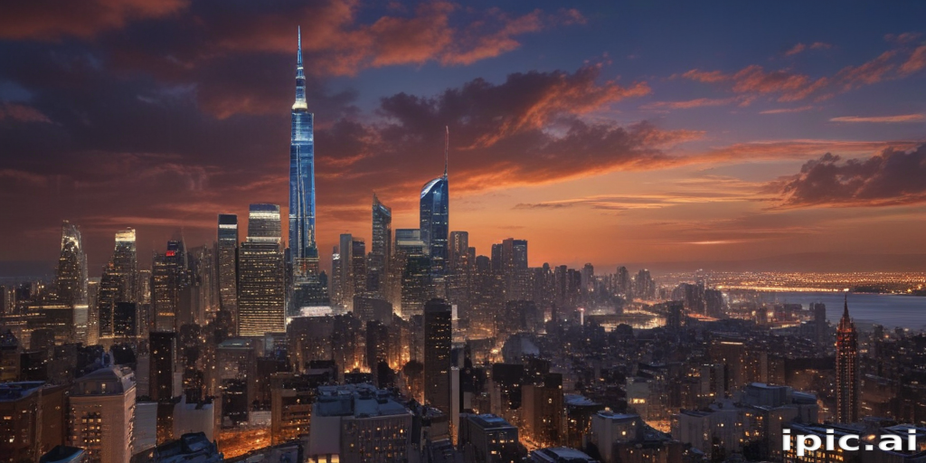 Stunning Cityscape at Dusk with Skyscrapers Illuminated Against a ...