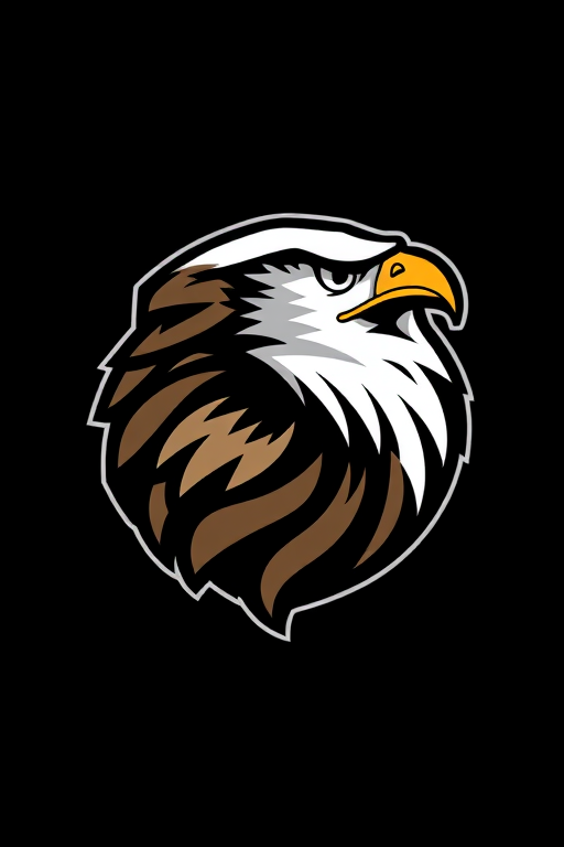 Create a high-resolution vector image of a stylized eagle head logo with clean lines and dynamic movement, using a DSLR camera with a 50mm lens, aperture set to f/2.8, ISO 100, in natural light, shot from a three-quarters angle for depth and detail.