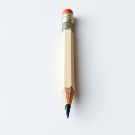 Create a high-resolution image of a stylized pencil with a clean design, utilizing a DSLR camera with a 50mm lens, f/1.8 aperture, ISO 100, 1/200s shutter speed, shot in natural lighting, 45-degree angle view for depth.