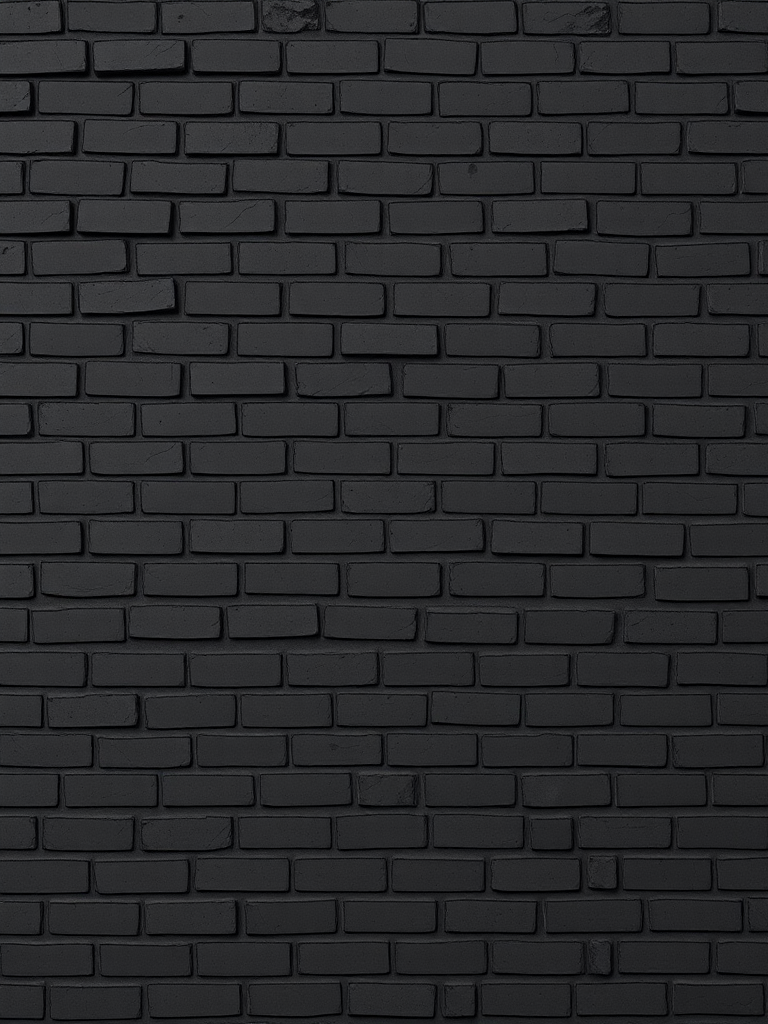 generate a high-resolution image of a seamless black brick wall texture, captured with a DSLR camera at f/8 aperture, ISO 100, 24mm lens, using a top-down view for optimal detail.