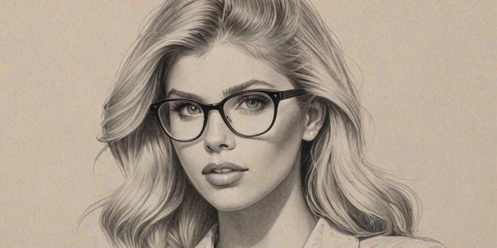 Enticing Charlotte McKinney, pencil sketch, portrait of Ravishing woman 1928s in glasses, hair style beatnik, outline, clear lines, fine lines, 8k