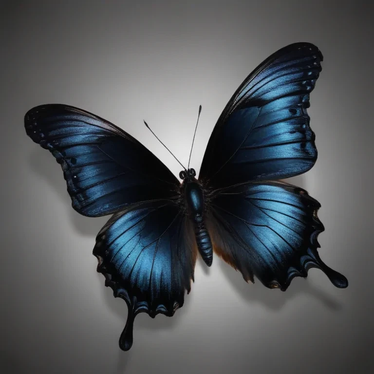 Stunning Black Butterfly with Iridescent Blue Wings Against a Soft Gray ...