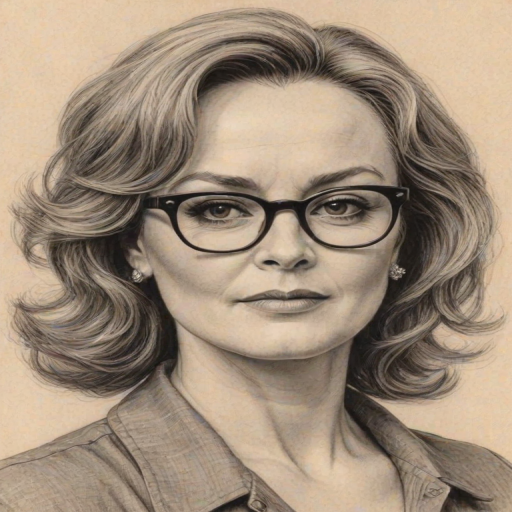 Enticing Bonnie Bedelia, pencil sketch, portrait of Magnificent woman 1957s in glasses, hair style beatnik, outline, clear lines, fine lines, 8k