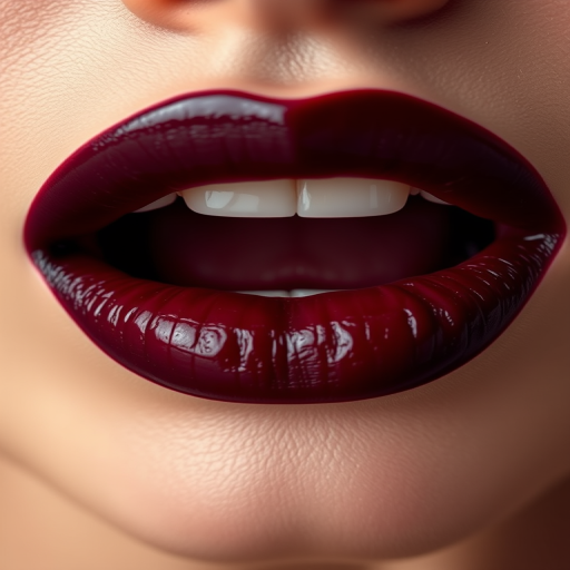 Sultry wine-stained lips showcase a deep burgundy center that fades to a softer hue at the edges, mimicking the look of sipping fine red wine