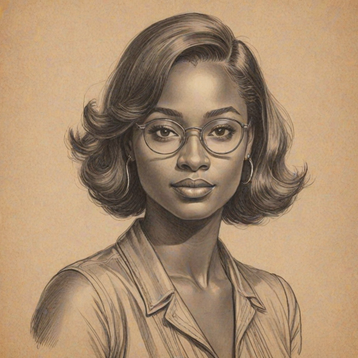 Splendid Coco Jones, pencil sketch, portrait of Exquisite woman 1926s in glasses, hair style beatnik, outline, clear lines, fine lines, 8k
