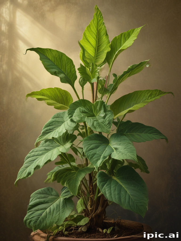 Vibrant Green Plant with Lush Leaves Against a Soft, Glowing Background
