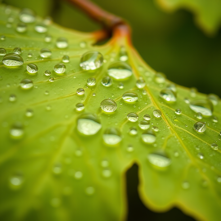 Close-up of ginkgo leaves covered in water droplets, shallow depth of field, natural light, macro lens, f/2.8, ISO 100, 1/200 sec, DSLR camera.