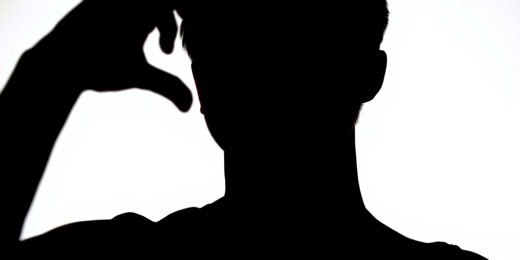 Regenerate a high-contrast silhouette of a person against a white background, 50mm lens, f/2.8 aperture, ISO 100, 1/200 shutter speed, close-up view, taken with a DSLR camera.