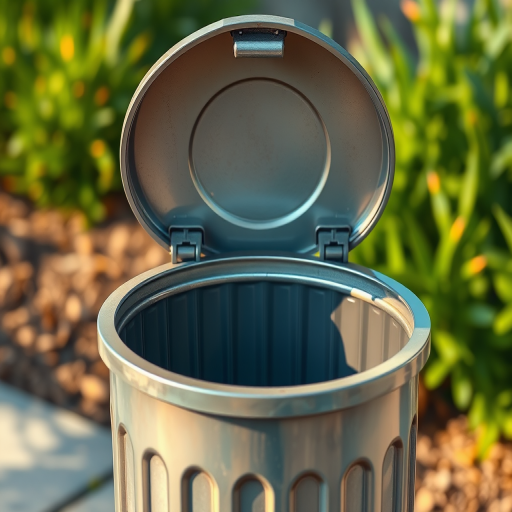 create a highly detailed illustration of an open trash can with a fitted lid, shot in high resolution using a DSLR camera with a 50mm lens, aperture set to f/1.8 for a shallow depth of field, ISO 100, and natural lighting to enhance the texture and clarity of the scene