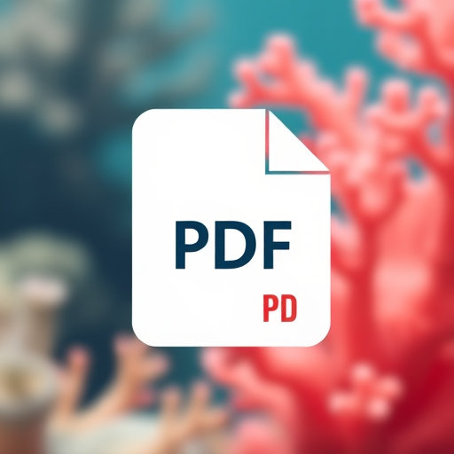 Generate an image of a minimalist design of a PDF file icon with a coral background, using a digital camera with a 50mm lens, aperture set to f/1.8, ISO 100, and a soft focus effect to enhance clarity and depth.
