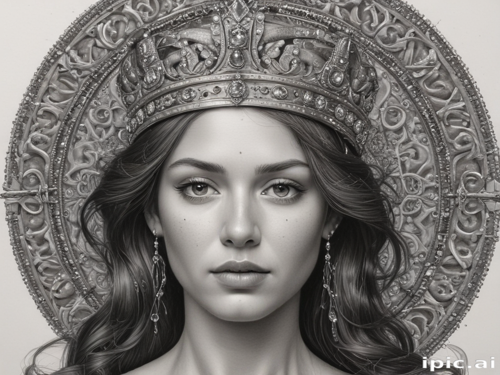 Elegant Portrait of a Regal Woman Adorned with a Crown and Jewelry
