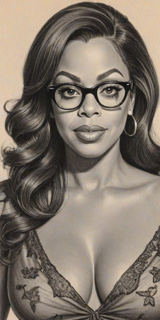 Exquisite Niecy Nash, pencil sketch, portrait of Bewitching woman 1946s in glasses, hair style beatnik, outline, clear lines, fine lines, 8k