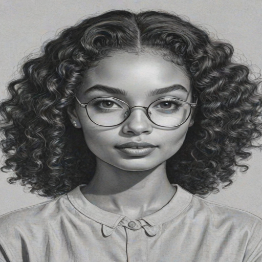 Stunning Yara Shahidi, pencil sketch, portrait of Elegant woman 1952s in glasses, hair style beatnik, outline, clear lines, fine lines, 8k