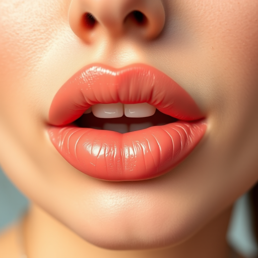 Soft peach woman lips with dewy finish, enhancing natural beauty and creating a fresh, youthful appearance