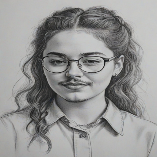 Lovely Post Malone, pencil sketch, portrait of Pleasing woman 1960s in glasses, hair style beatnik, outline, clear lines, fine lines, 8k