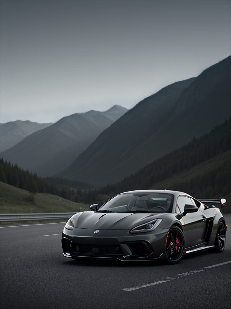 Stylish Sports Car Parked on Scenic Mountain Road at Dusk