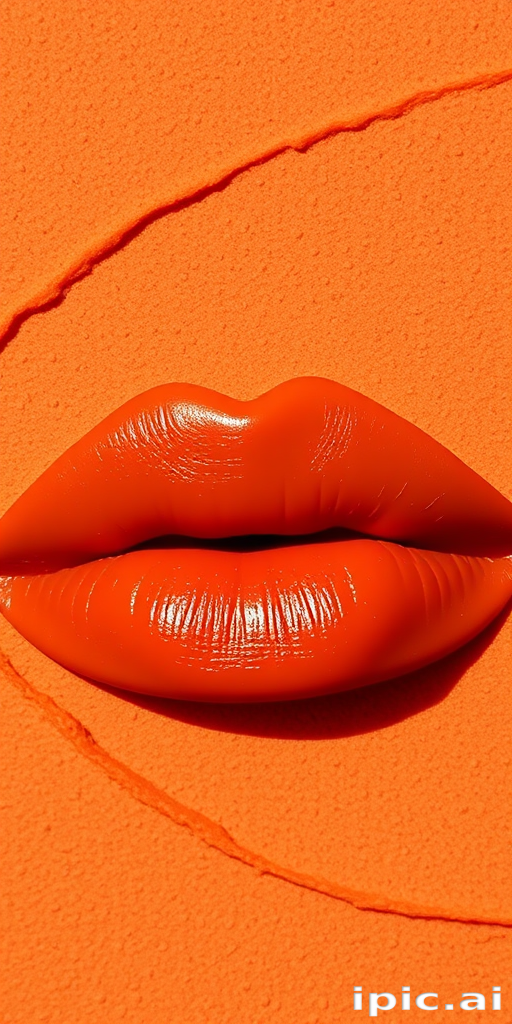 Warm terracotta lips in "Desert Sunset" style, with a soft matte finish and subtle copper shimmer, evoking the colors of a sun-baked landscape